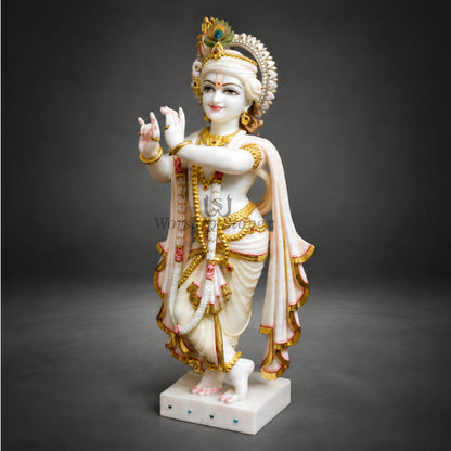 18 inch Makrana Marble Lord Krishna Statue
