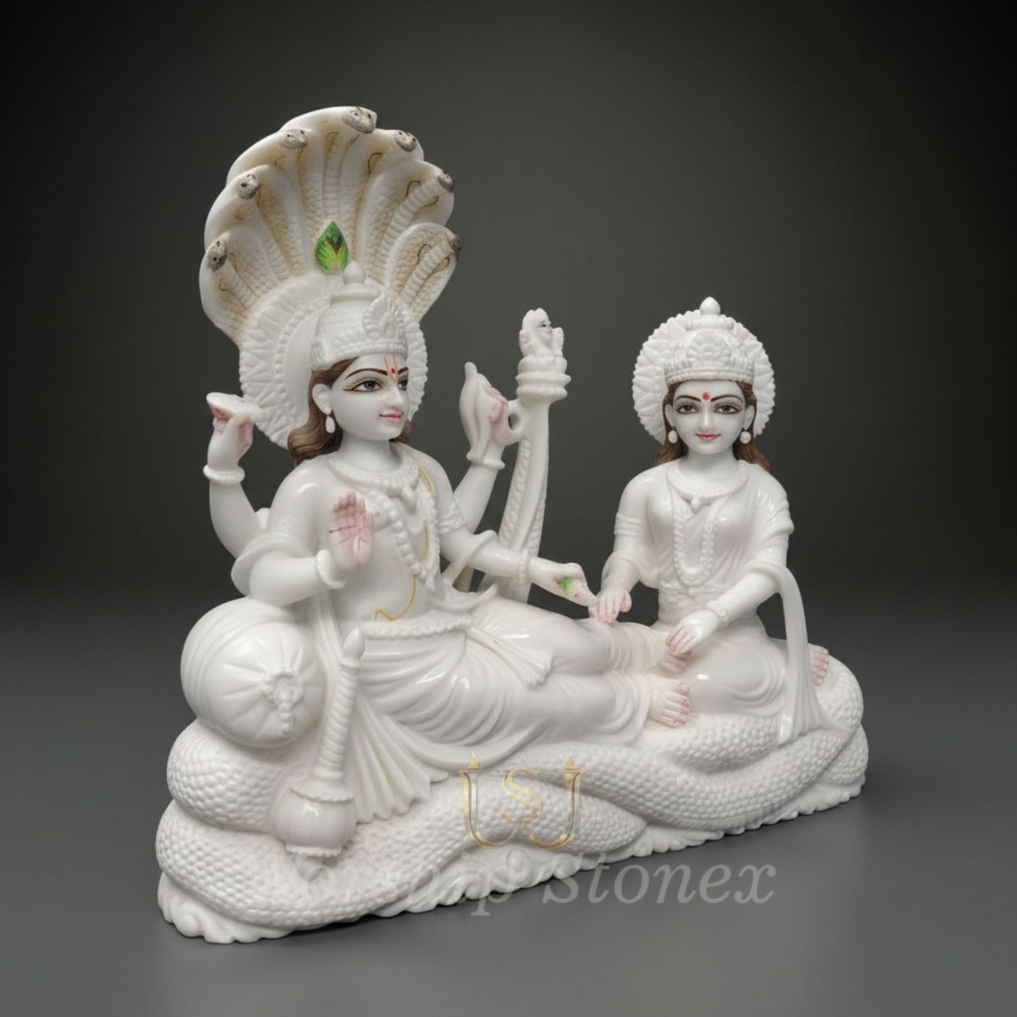 36 Inch Sheshshayi Vishnu Lakshmi Marble Idol