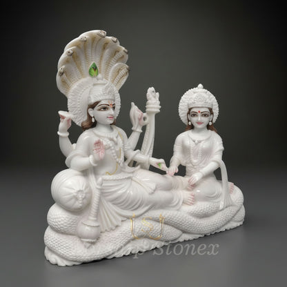36 Inch Sheshshayi Vishnu Lakshmi Marble Idol