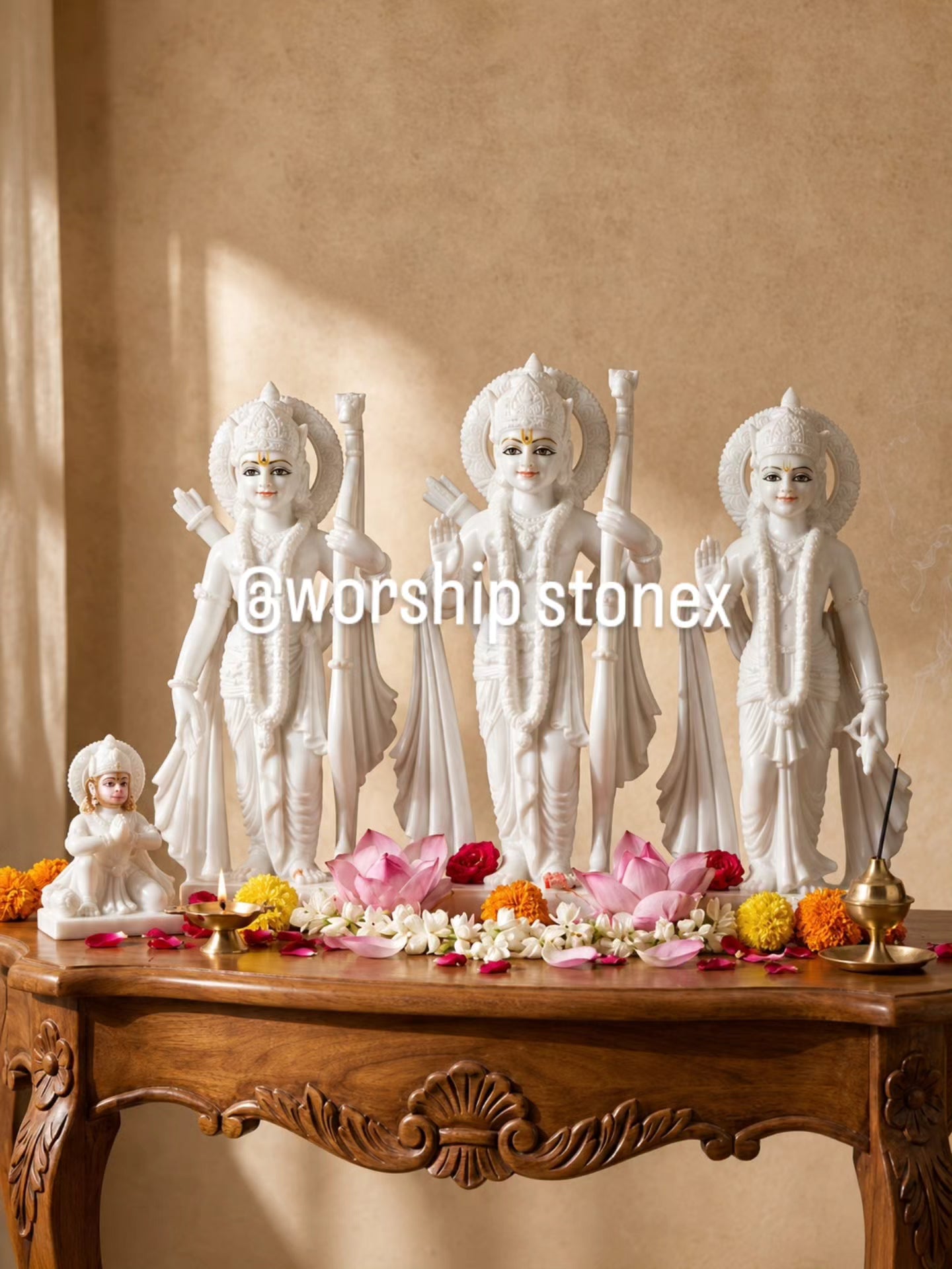Divine White Marble Ram Darbar with Hanuman Idol