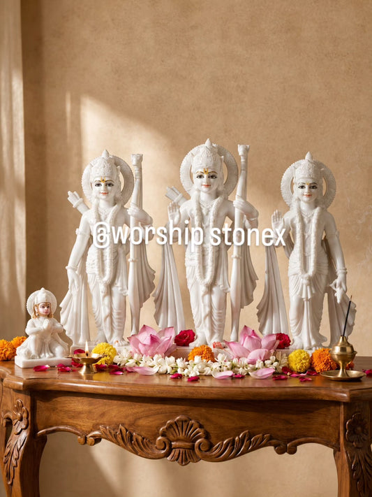 Divine White Marble Ram Darbar with Hanuman Idol