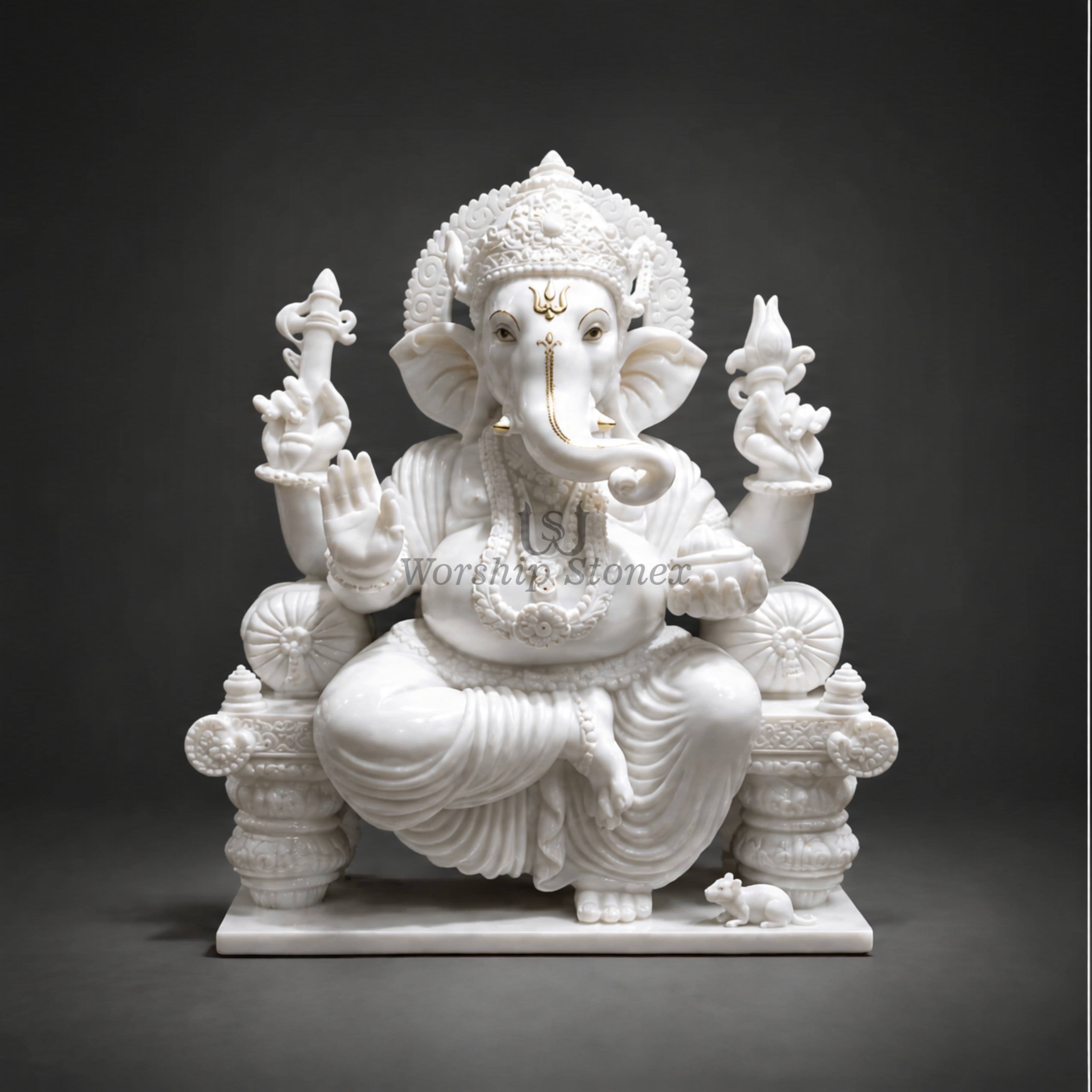 6' to 18' White Marble Lord Ganesha Murti – Premium Seated Design