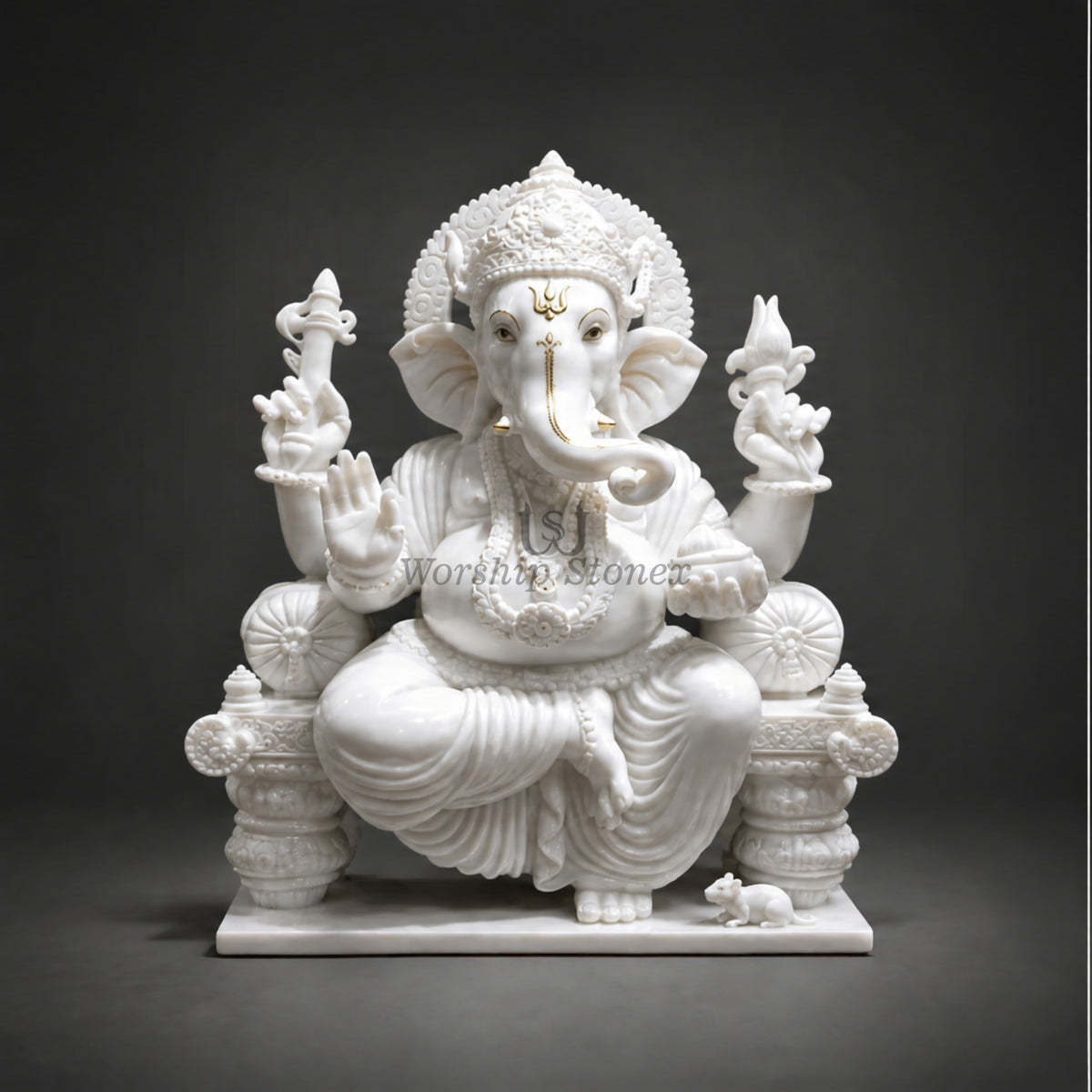 6' to 18' White Marble Lord Ganesha Murti – Premium Seated Design