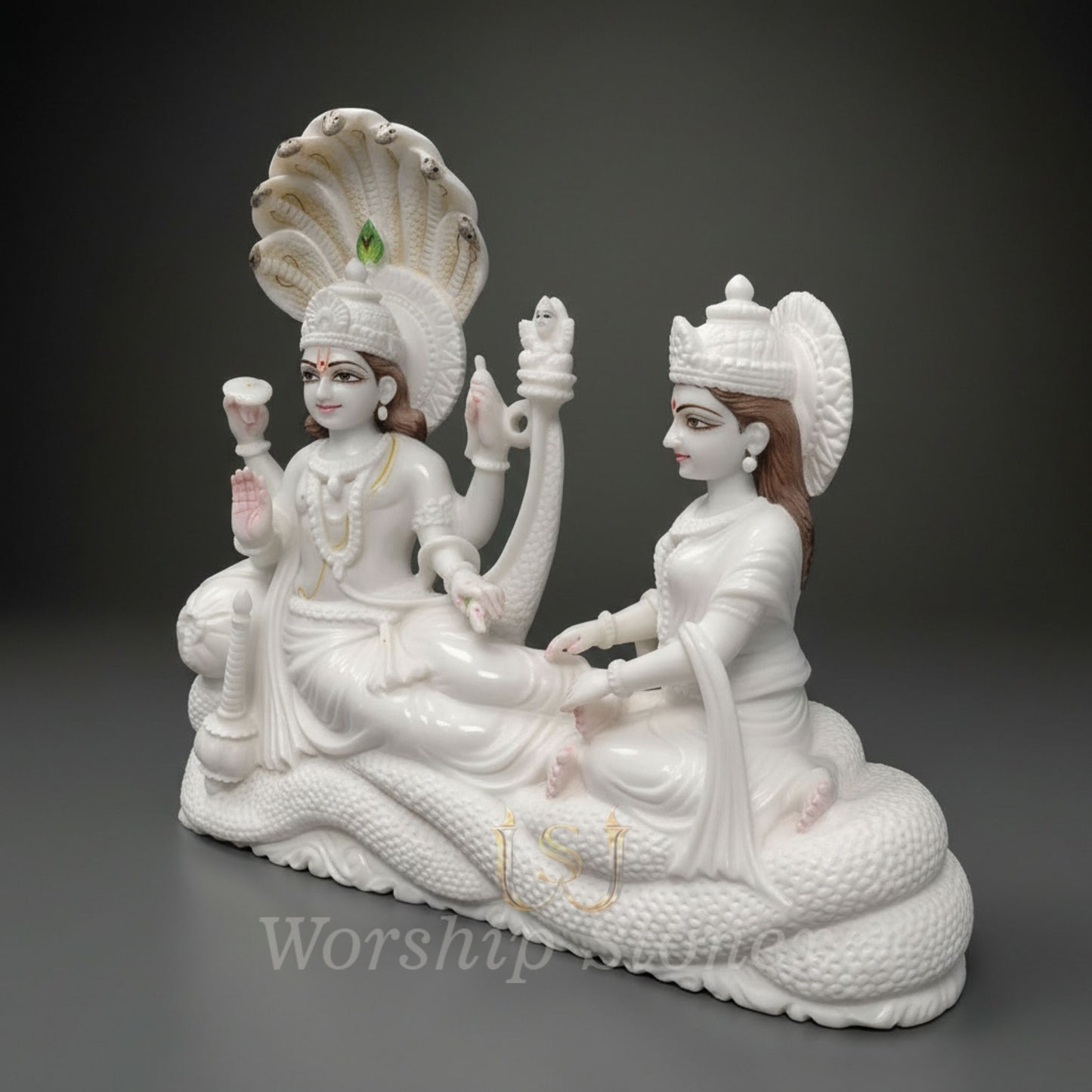36 Inch Sheshshayi Vishnu Lakshmi Marble Idol