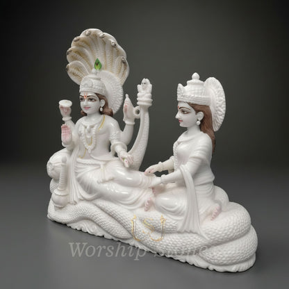 36 Inch Sheshshayi Vishnu Lakshmi Marble Idol