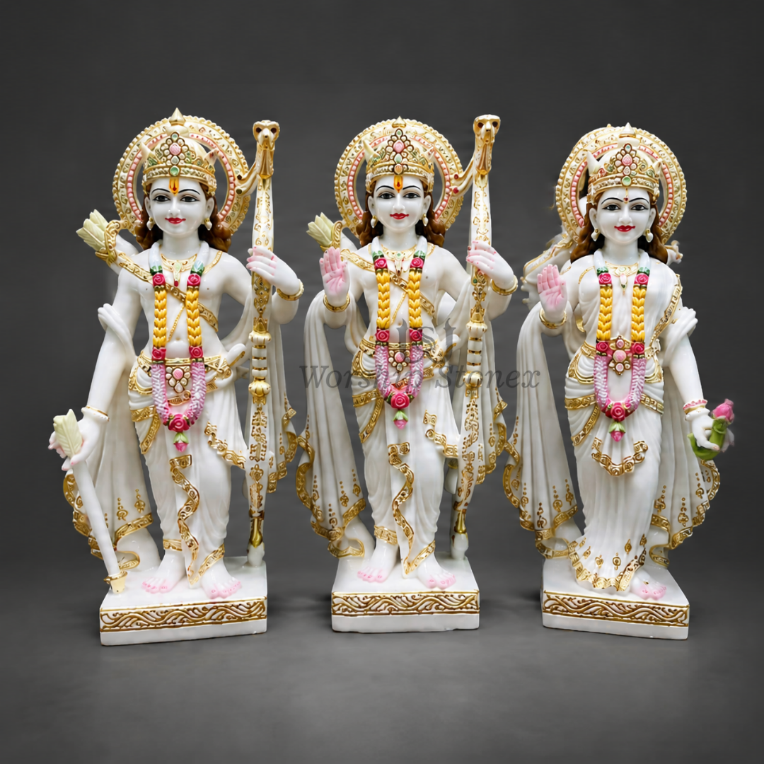 Pure Makrana Marble Small Ram Darbar Murti for Home Temple