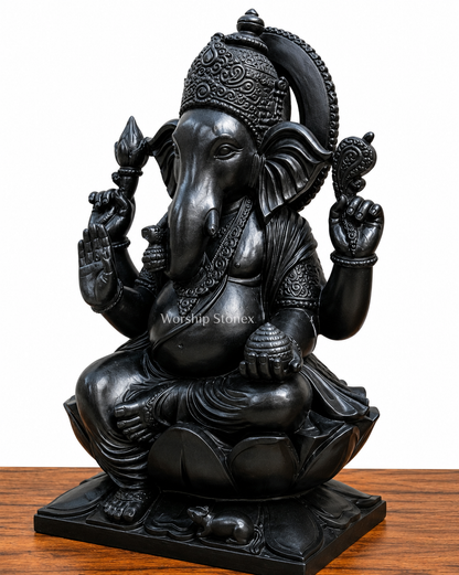 24 inch Royal Black Marble Lord Ganesha Statue
