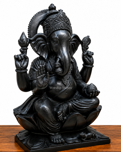 24 inch Royal Black Marble Lord Ganesha Statue