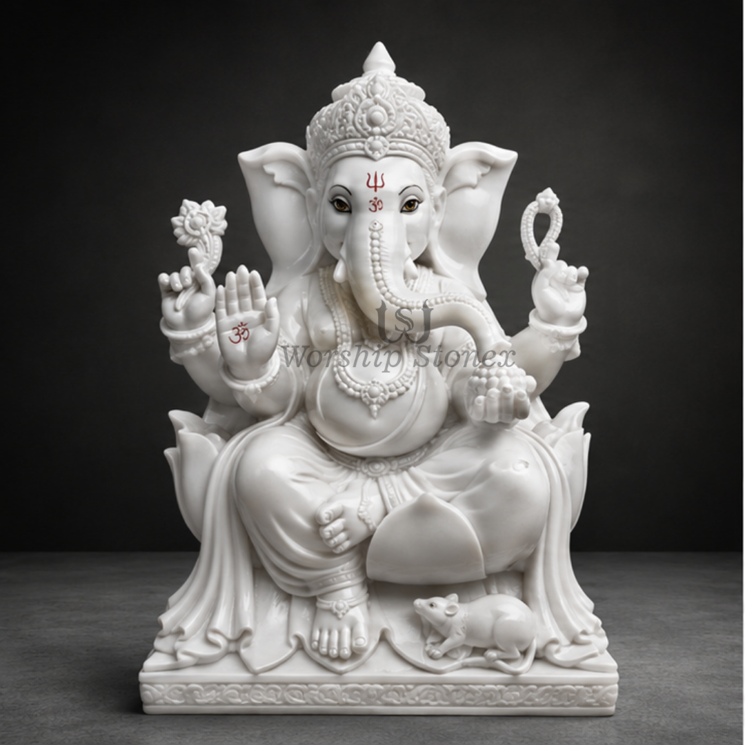 Vietnam Marble White Ganesh Ji Idol 24 inch