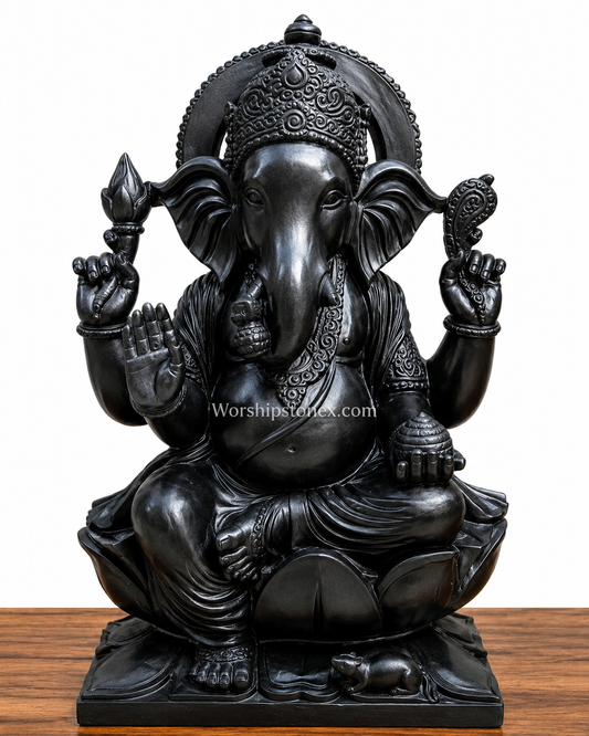 24 inch Royal Black Marble Lord Ganesha Statue