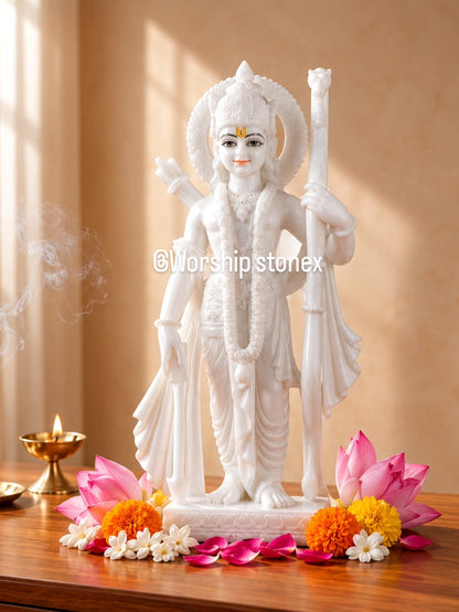 Divine White Marble Ram Darbar with Hanuman Idol