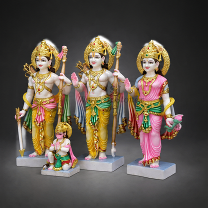 24K Gold Foil Painted Makrana Marble Ram Darbar Statue | Royal Temple Idol handcrafted idol