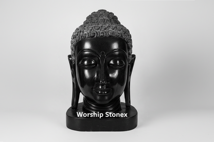 15 Inch Handcrafted Black Marble Buddha Head Statue |  Glossy Finish Meditation & Home Decor Sculpture