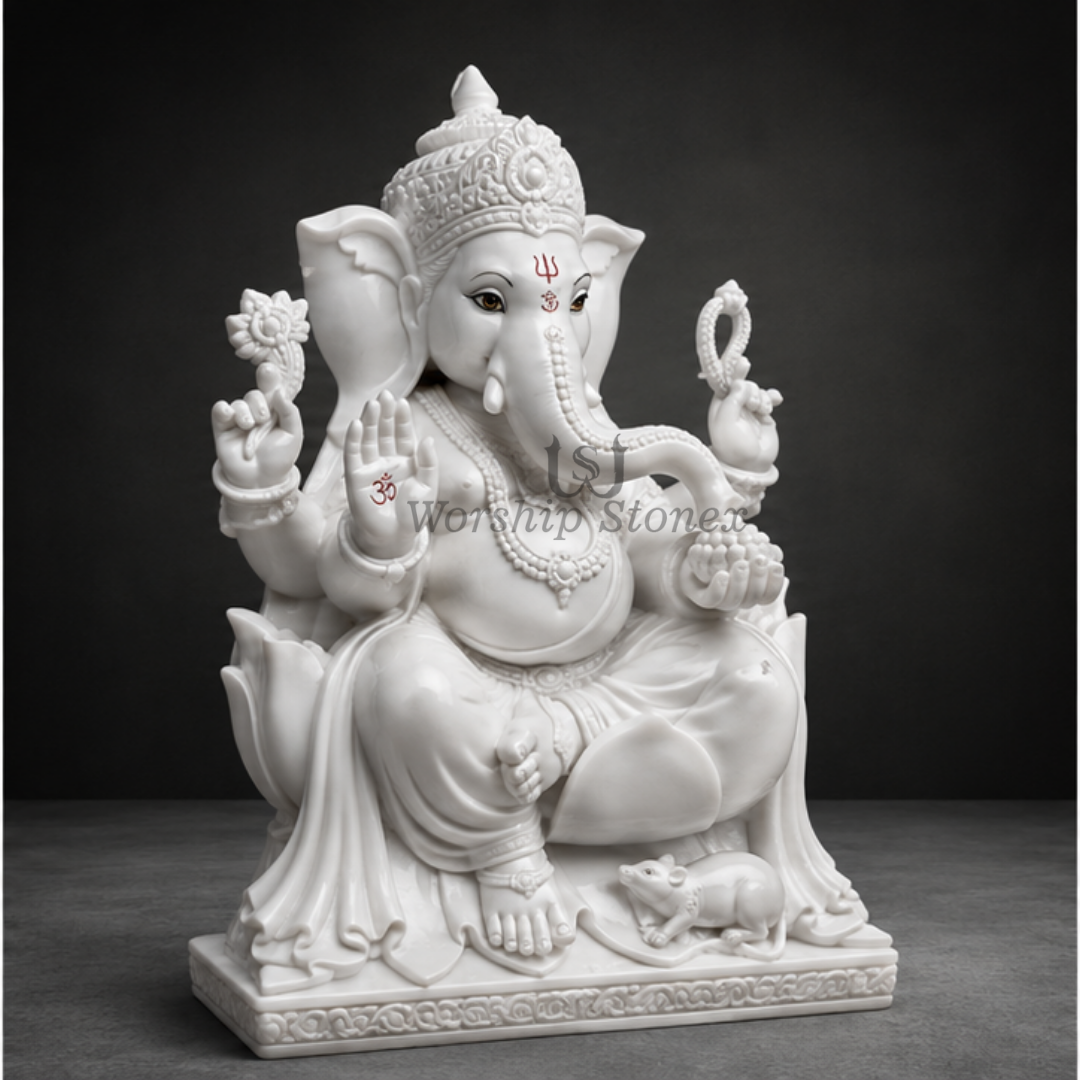 Vietnam Marble White Ganesh Ji Idol 24 inch