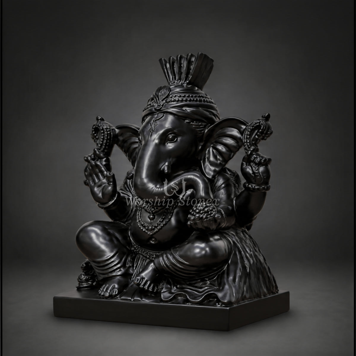 12 inch Premium Black Marble Lord Ganesha Statue with Pagdi
