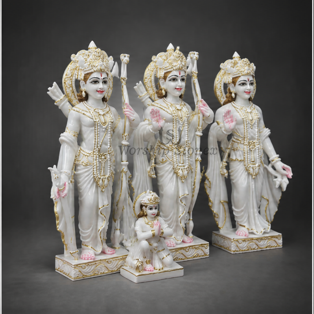 Standing Position White Marble Ram Darbar Statue | Traditional Standing Sita Ram Murti handcrafted idol