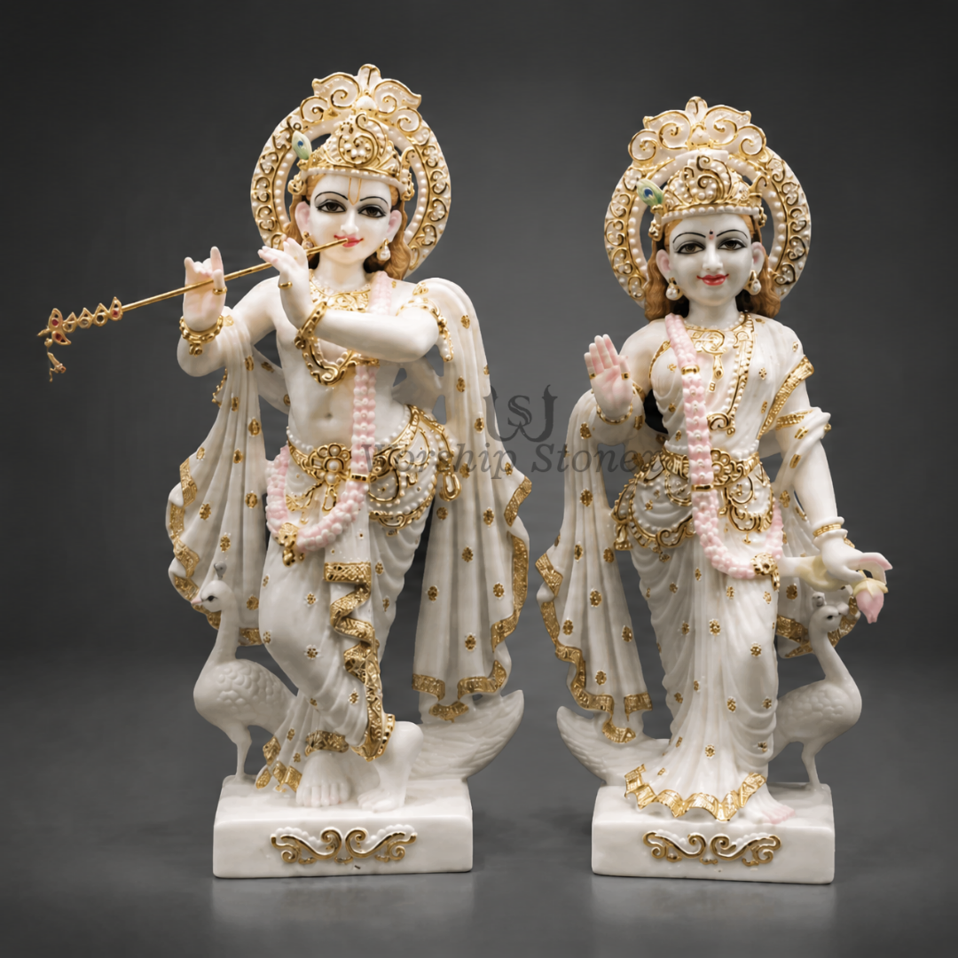 18 Inch Radha Krishna Marble Statue | Radha Krishna Idol & Murti for Home Temple