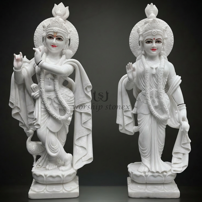 24 Inch White Marble Radha Krishna Idol