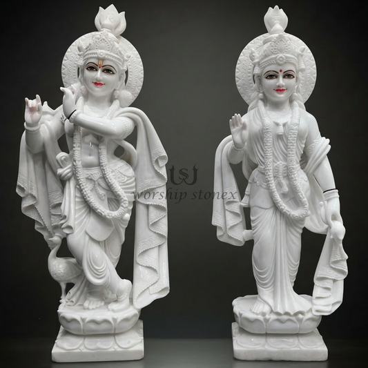 24 Inch White Marble Radha Krishna Idol