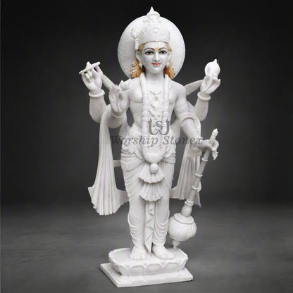 12 inch Pure White Vietnam Marble Lord Vishnu standing Statues