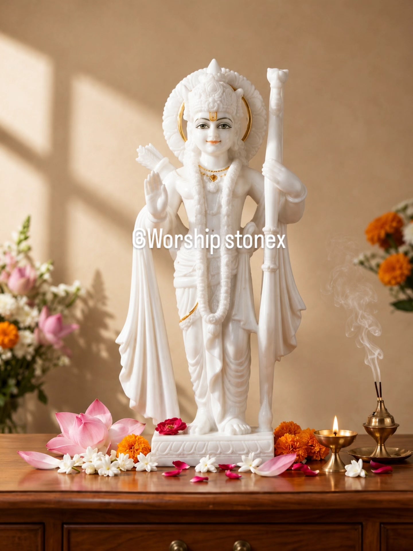 Divine White Marble Ram Darbar with Hanuman Idol