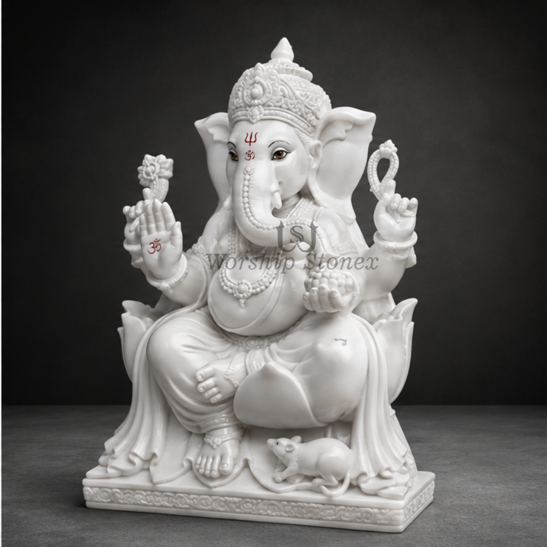 Vietnam Marble White Ganesh Ji Idol 24 inch