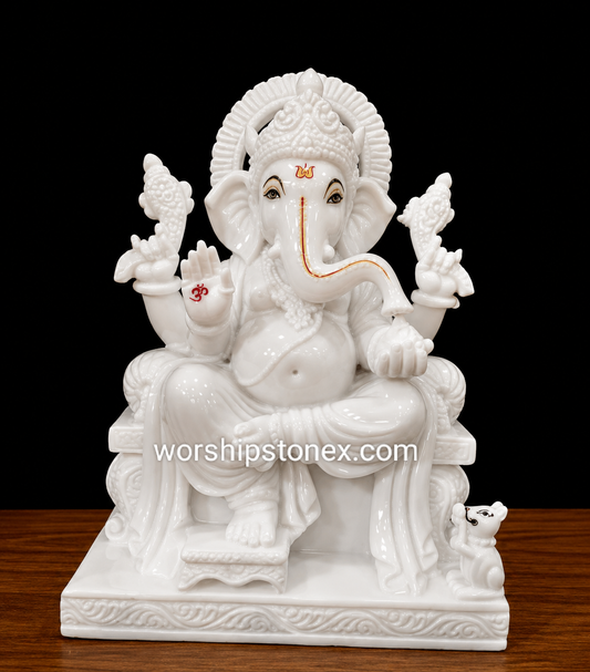 Pure White Marble Lord Ganesha Statue