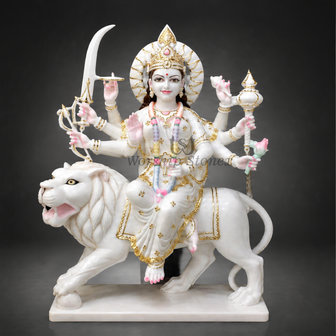 24 inch Vietnam White Marble Maa Durga Idol