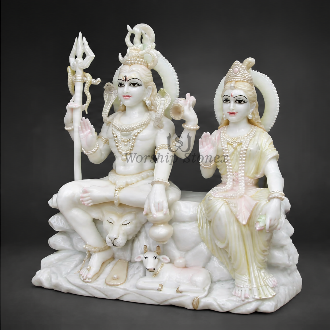 Divine Shiv Parvati (Shiv Shakti) Vietnam White Marble Murti