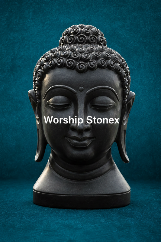 15 Inch Black Marble Buddha Head Statue | Meditating Buddha Bust for Home, Office & Meditation Decor