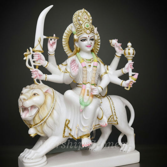 36 Inch Marble Maa Sherawali on Lion Idol