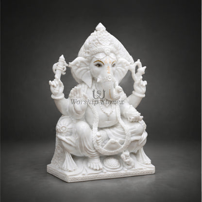 12 inch Pure White Marble Seated Ganesha Statue