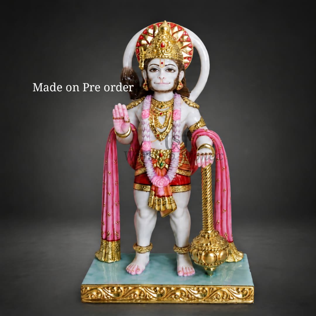 Makrana Marble Hanuman Ji Murti – 24 Inch | Premium Handcrafted Design
