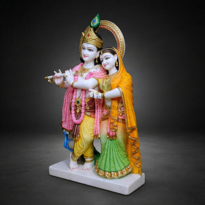 24 Inch Handcrafted White Makrana Marble Radha Krishna Murti