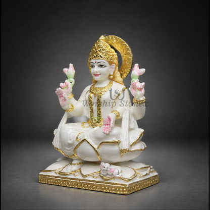 Premium Makrana Marble Laxmi Mata Statue | Handcrafted Traditional Idol