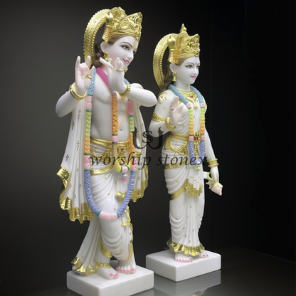 Divine premium white marble Vishnu Lakshmi Murti pair