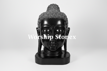 15 Inch Handcrafted Black Marble Buddha Head Statue |  Glossy Finish Meditation & Home Decor Sculpture