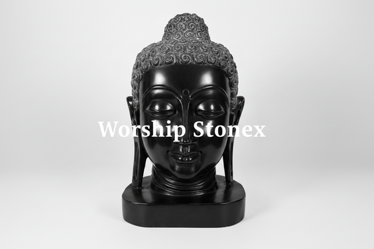 15 Inch Handcrafted Black Marble Buddha Head Statue |  Glossy Finish Meditation & Home Decor Sculpture