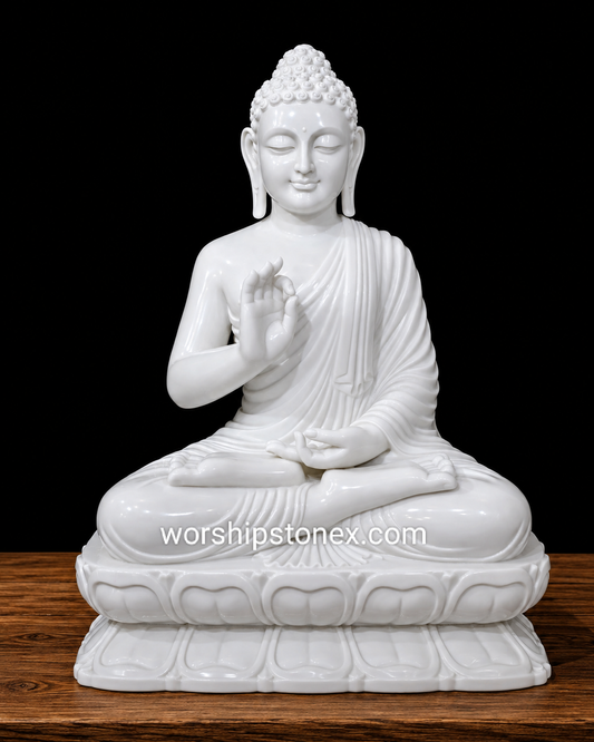 36 Inch Premium White Marble Meditating Buddha Statue – Handcrafted Peaceful Sitting Buddha Idol for Home, Temple & Meditation Space