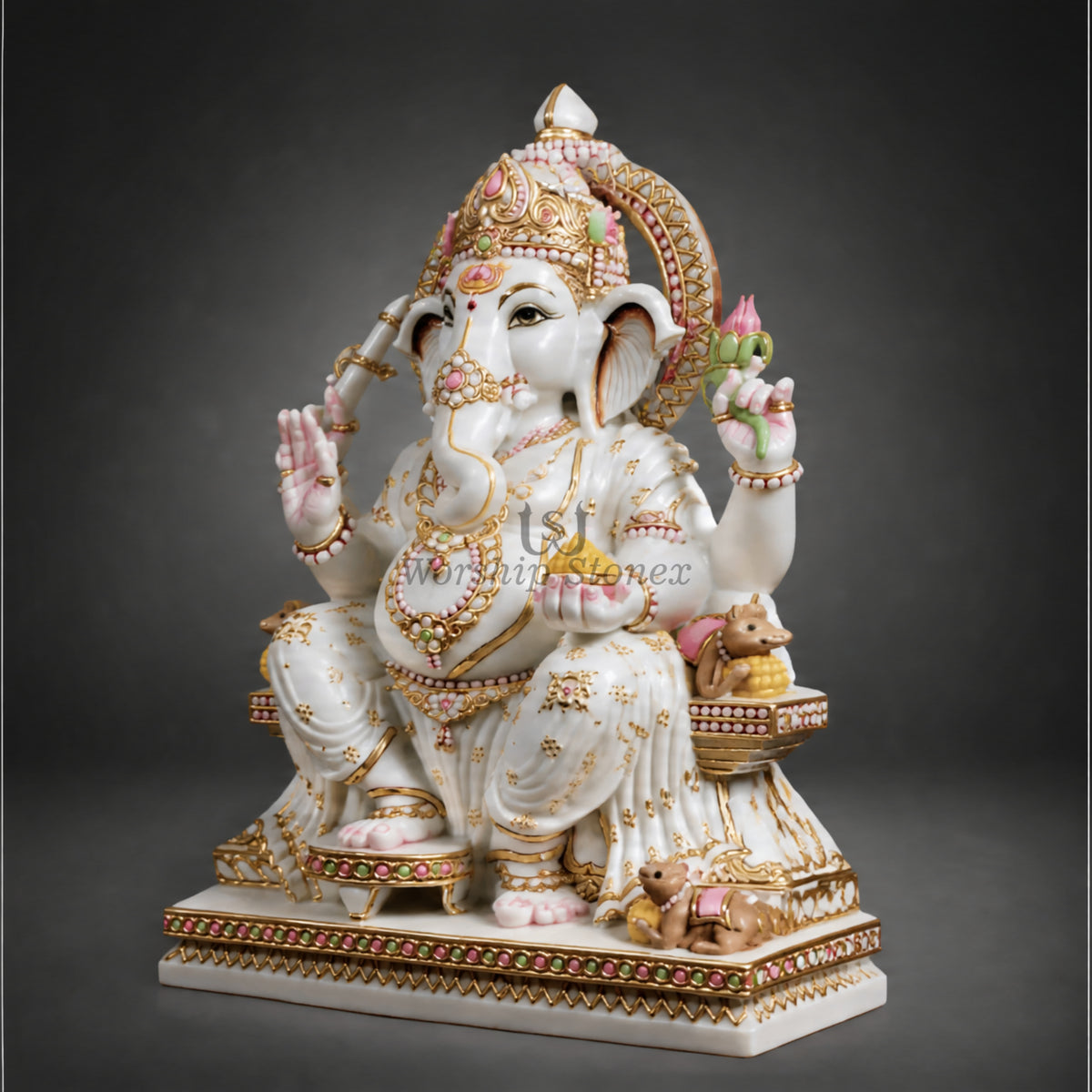 15 Inch White Marble Ganesha Murti – Premium Handcrafted Divine Idol