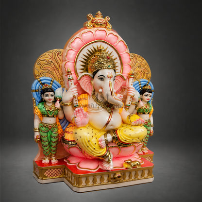 Royal Pink & Gold Marble Ganesha Idol with Attendants