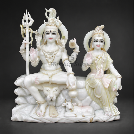 Divine Shiv Parvati (Shiv Shakti) Vietnam White Marble Murti
