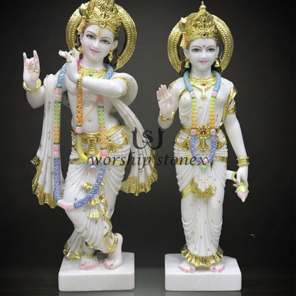 Divine premium white marble Vishnu Lakshmi Murti pair