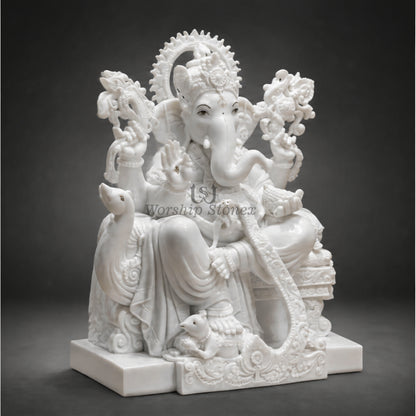 24 Inch White Marble Lord Ganesha Moorti