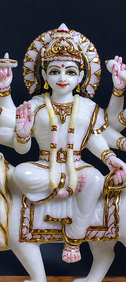12 inch Marble Durga maa Idol with Gold Work