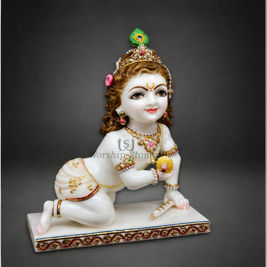 15 Inch White Marble Laddu Gopal Moorti