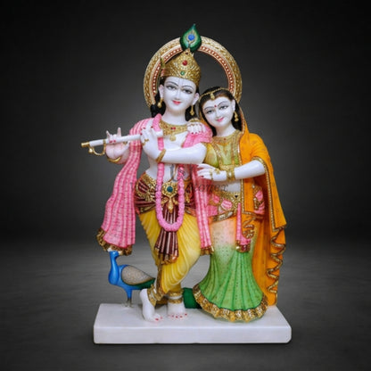 24 Inch Handcrafted White Makrana Marble Radha Krishna Murti