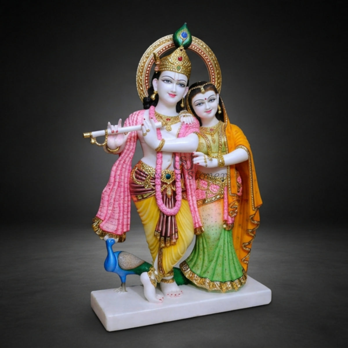 24 Inch Handcrafted White Makrana Marble Radha Krishna Murti