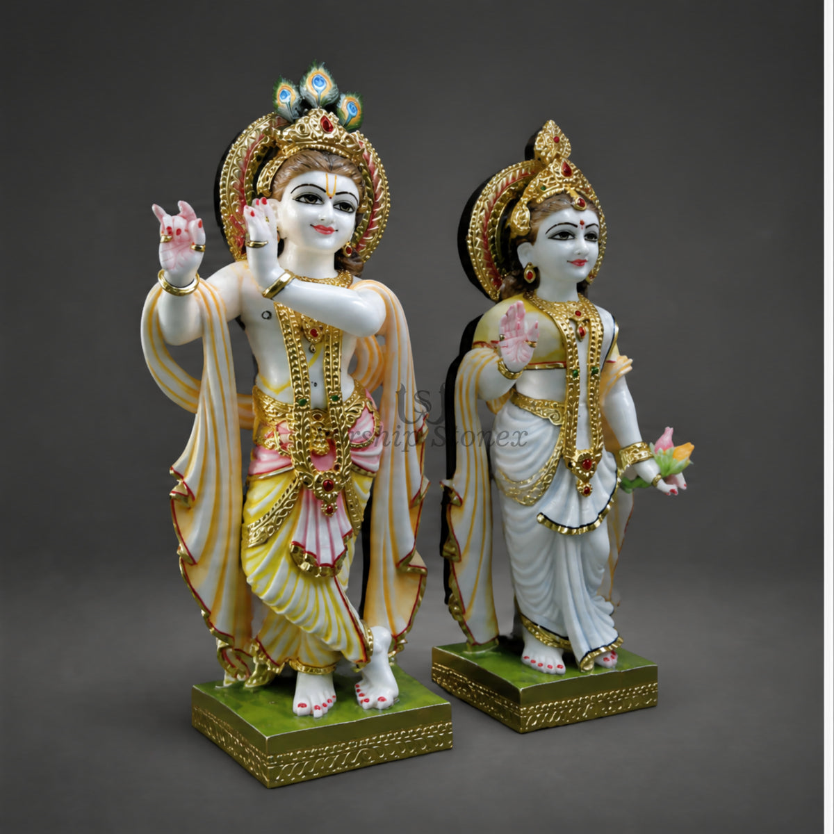 6 inch to 24 inch Makrana Marble Radha Krishna Murti with Multicolour Hand-Painted Detailing