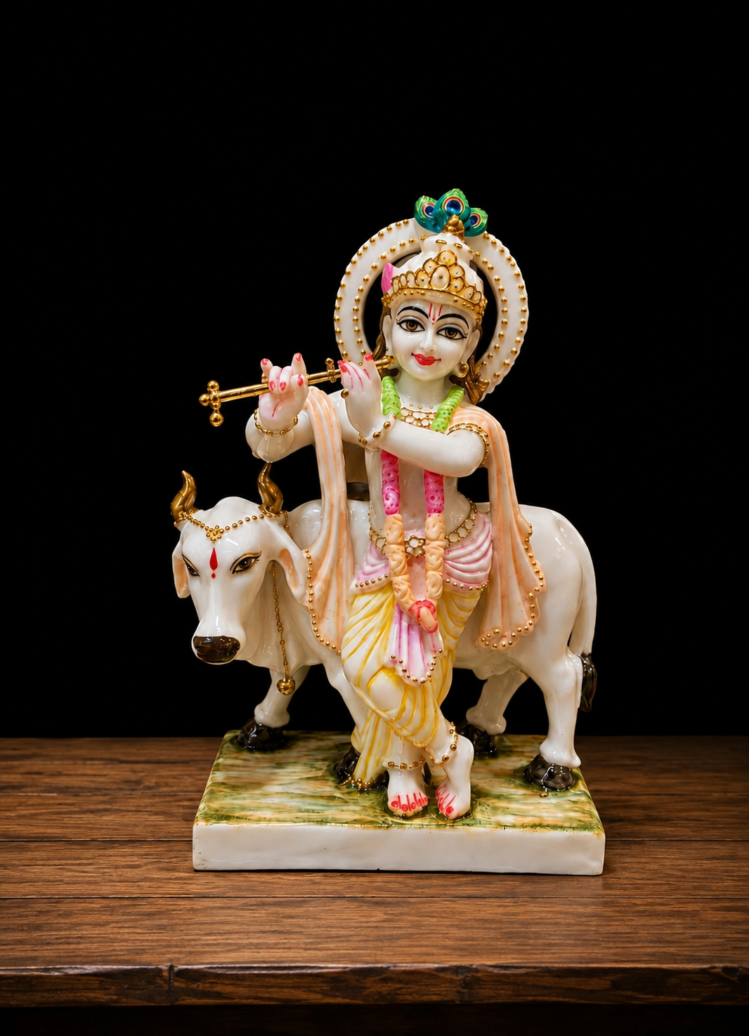 12-Inch Krishna with Cow Marble Murti